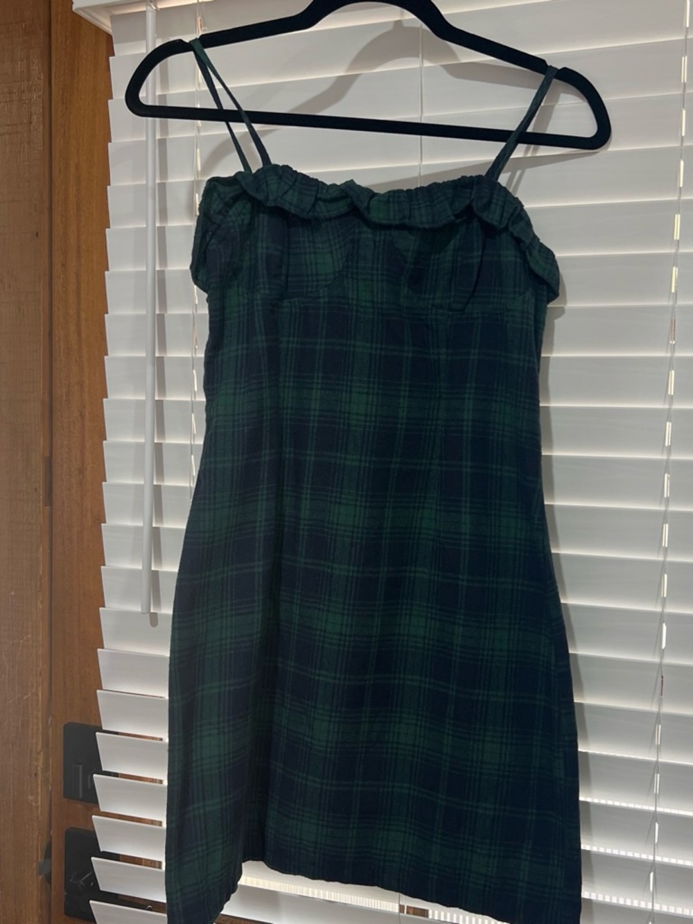 Women's Green Plaid Ruffle-Trim Sundress